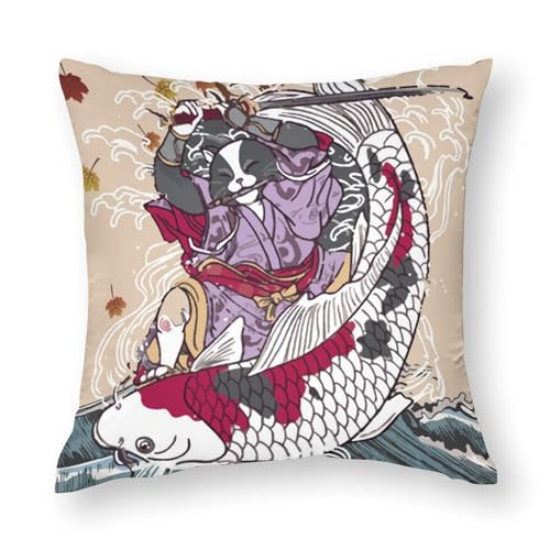 クッションカバー 抱き枕カバー インテリア 飾り 和風 侍 Samurai 猫柄 鯉 落ち葉 浮世絵 枕カバー 装飾枕カバー 座布団カバー おしゃれ 部屋飾り ソファ背当て 寝室 車用 16"x16"