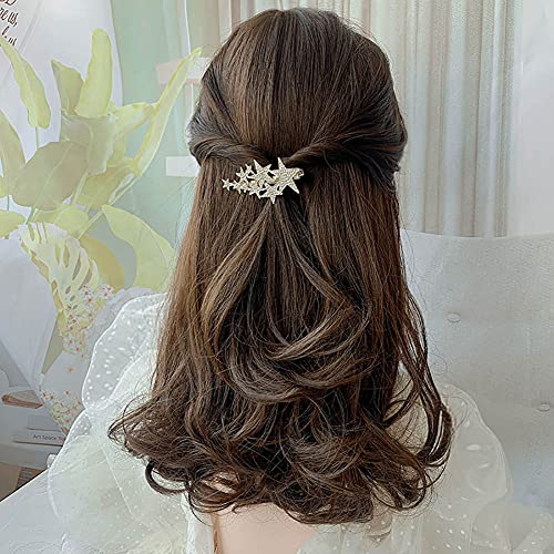 Paquete de 4 Pinzas para el cabello con diseño de estrella de cinco puntas, clip antideslizante con pedrería, elegante clip de pico de pato para niñas y mujeres (Dorado+Plateado) miniatura 5