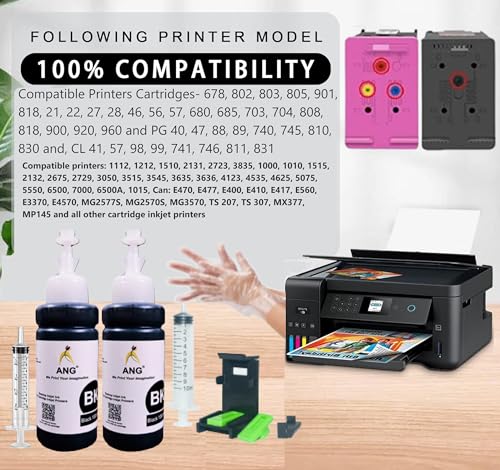 Image of ANG Refill Ink Kit for Canon PG-47 Ink Cartridge - 2 Black Ink Bottles with Suction Tools - Compatible with Canon E400, E410, E460, E470, E480, E477, E3170, E3370, E4270 Printers