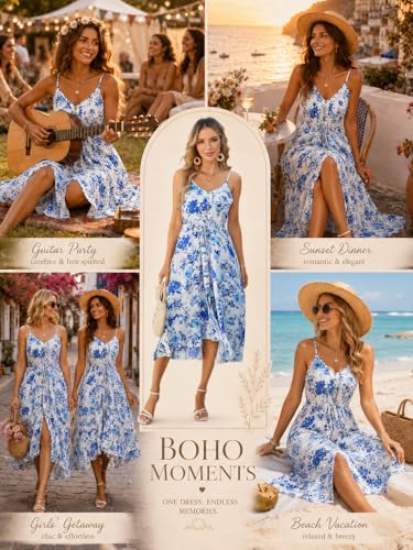 Image of BROVAVE Women's 2026 Summer Casual Boho Sundress Spaghetti Strap Midi Dress