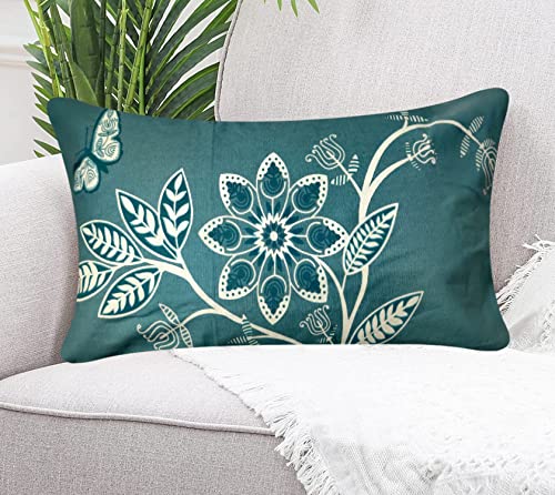 Image of SAJAVAT HOME Cotton Floral Embroidery Pillow Cover 12x18 INCHES Light Blue (Pack of 1)