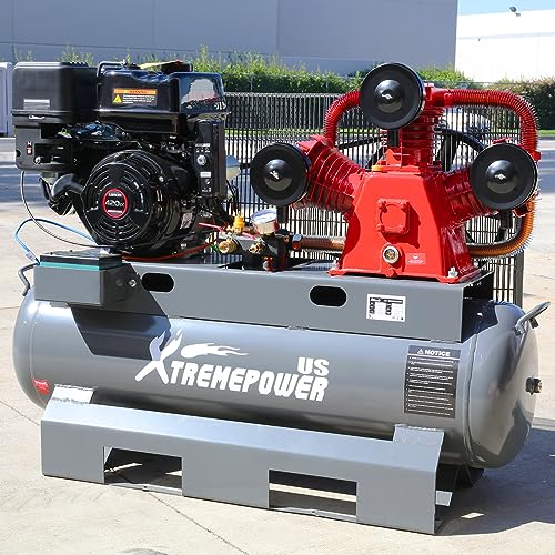 XtremepowerUS 13.0HP Horizontal Air Compressor Tank 30 Gallon Tank Gas-Powered 3-Cylinder Service Truck Mount Workshop, Construction Sites, Machinery