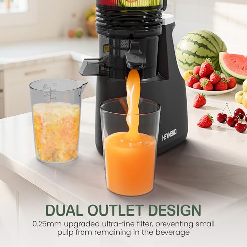 Image of HEYNEO Slow Masticating Juicer Machine - 5.9'' Wide Feed Chute | Cold Press Juice Extractor with Dual Layer Strainer for Fruit & Vegetable,High Juice Yield & Easy Cleaning,Low Noise,250W