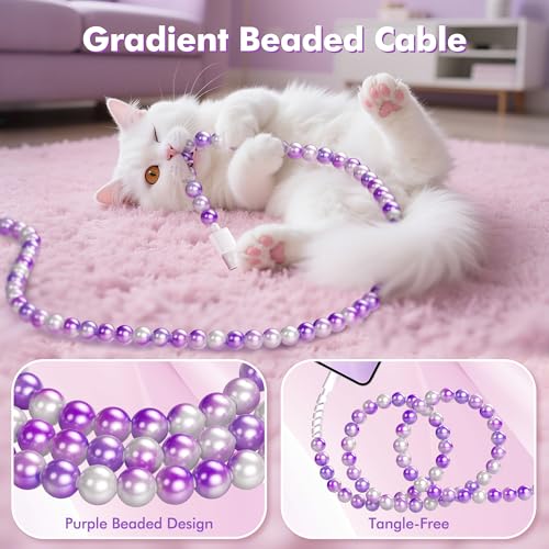Coolden for iPhone Charger Cord for iPhone 14 Charger Fast Charging Cable 66W Cute Purple Beaded Charging Cord for Women Girls USB Cable for iPhone 14 13 12 11 Pro Max XR XS, iPad Pro/Air/Mini - image 2