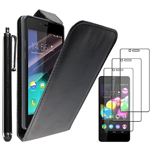 ebestStar - Coque Compatible avec Wiko Highway Pure 4G Etui Housse PU Cuir Rabat Flip + Stylet + 3 Films d'écran, Noir [Appareil: 141.9 x 68.1 x 5.1mm, 4.8'']