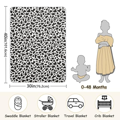 Image of Baby Swaddle Blanket for Baby Boy and Girl Soft Security Bed and Play Blanket for Nursery /Strolleoddler Bed /Car seat 30X40in Simple Cow Print Pattern
