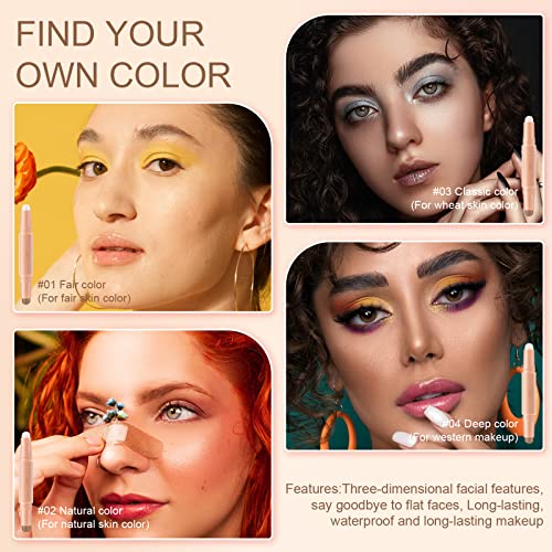 Pasnowfu 2 Colors Contour Stick, 2-In-1 Highlighter Stick, Smooth Cream Contour Bronzer Makeup Sticks, Long-Lasting Face Concealer Pen For 3D Body Face Brighten Makeup (Natural Nude+Medium Brown) #TOP5