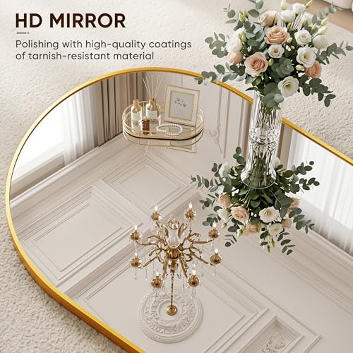 Image of Full Length Mirror, 71 inchx27 inch Arched Floor Mirror Freestanding, Floor Standing Full Body Mirror with Stand for Bedroom, Hanging Mounted for Living Room Cloakroom, Gold