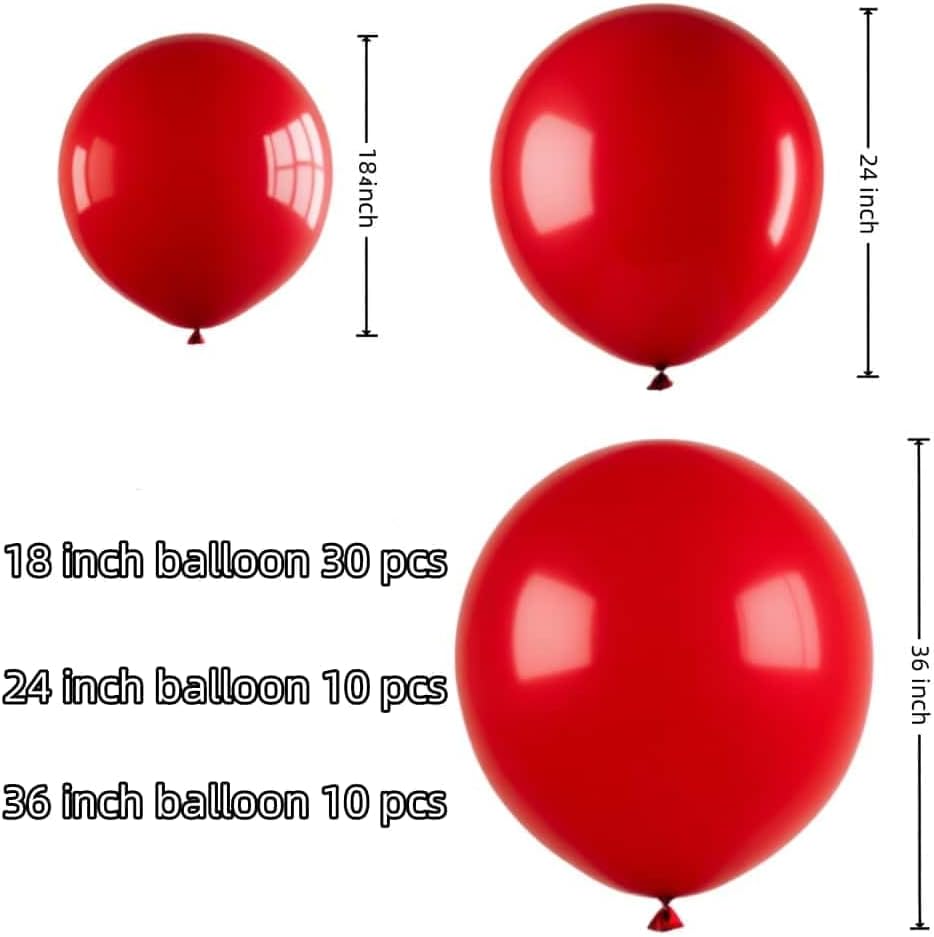 50 Pcs Red Balloons Kit 18 24 36 Multi Sizes Giant Balloon, Use for Pool Party Birthdays, Weddings, Events Party Decoration Supplies - Image 2
