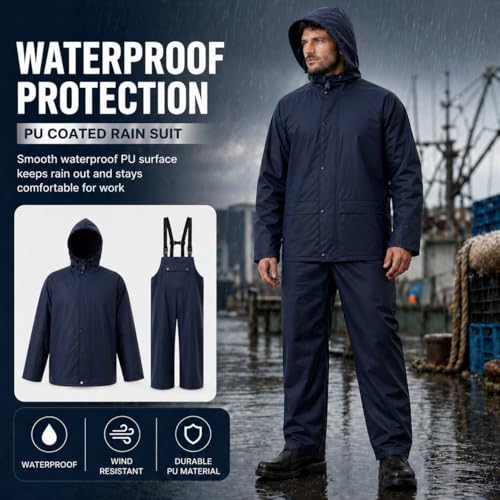 Image of Rain Suit For Men & Women Waterproof Heavy Duty Rain Gear Reflective Jacket for Fishing Outdoor Work Raincoats