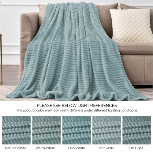 Image of BEDELITE 3D Ribbed Grey Blue Fleece Throw Blanket for Couch, 50x60 Inch