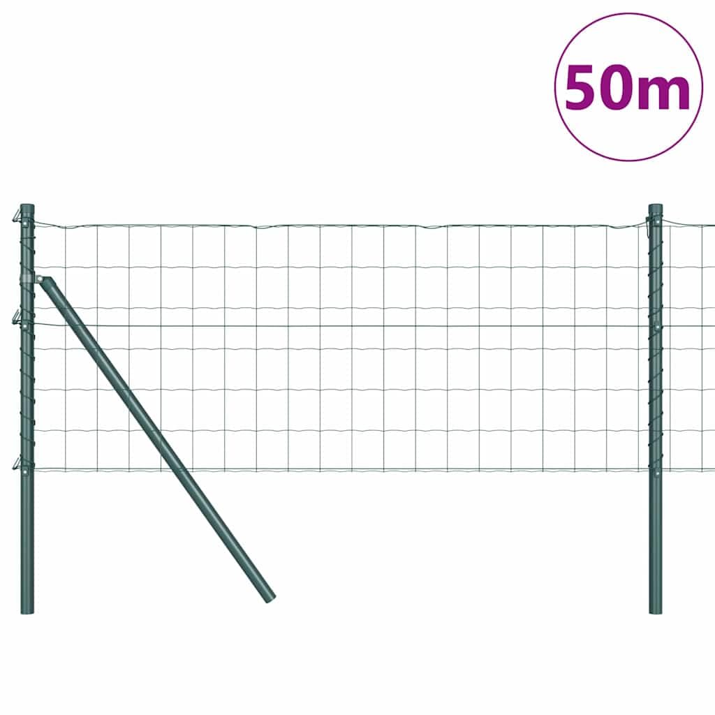 Zaun mit Pfosten Grün Stahl und PVC 0,4 x 50 m Gartenzaun Sichtschutz Zaunelement Gittermatte Doppelstabmatte Maschendraht für Terrasse und Grundstück Begrenzung und Einzäunung