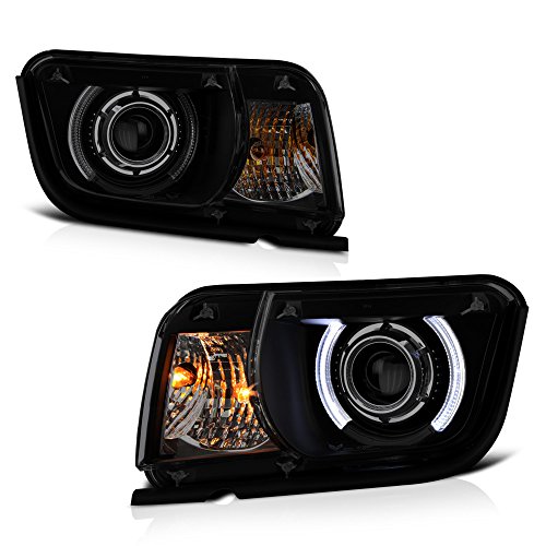 VIPMOTOZ LED Halo Ring Projector Headlight Assembly For 2010-2013 Chevy Camaro - Matte Black Housing, Smoke Lens, Driver and Passenger Side
