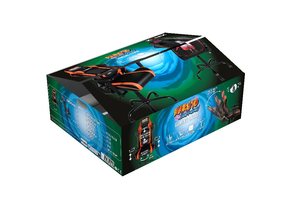 Konix Naruto Shippuden Sedia gaming premium - Inclinazione del sedile fino a 150° - Pelle PU liscia - Design Naruto Hokage - Nero e arancione