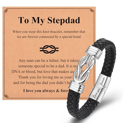 DEKALN Step Dad Fathers Day Gift Birthday Gifts for Stepdad Infinity Leather Bracelet for Step Dad Christmas Valentines Presents for Men Him