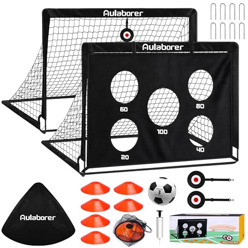 Soccer Goal 2 Pack of 4x3ft Kids Soccer Goals Set for Backyard Portable Pop-Up Soccer Net Training Equipment with Ball Pump Cones Targets & Carry Bag for Toddler Outdoor Sports & Games