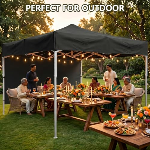 Image of OUTO Heavy Duty Gazebo Tent 6.5 ft | 17.5 Kg Strong Frame | UV Protection Foldable Pop-Up Canopy Tent with 3 Side Open | Outdoor Folding Tent for Garden, Terrace, Events & Promotional Use (Black)