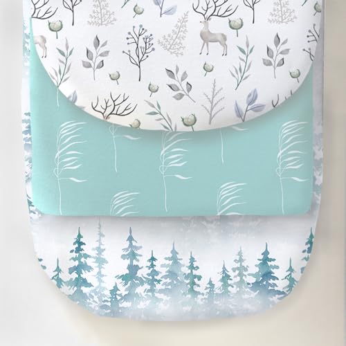 Image of 100% Organic Cotton Jersey Fitted Bassinet Sheets. 3 Pk Adapts to Oval, Hourglass & Rectangle Shaped Bassinet Pads. Perfectly Compatible with Halo, Snoo, Graco and Most Standard Size Bassinets.