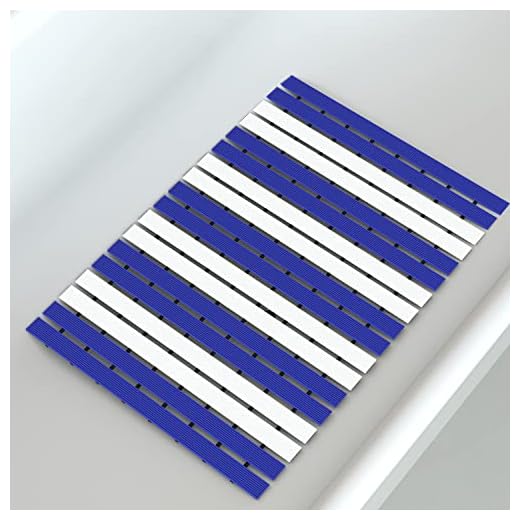 Safety Traction Bathtub Non Slip Shower Mats - No Suction Cups Tough Bath mats Secure for Bathroom Sauna Spa Inside or Outdoor Shower Protection (Navy Blue White)
