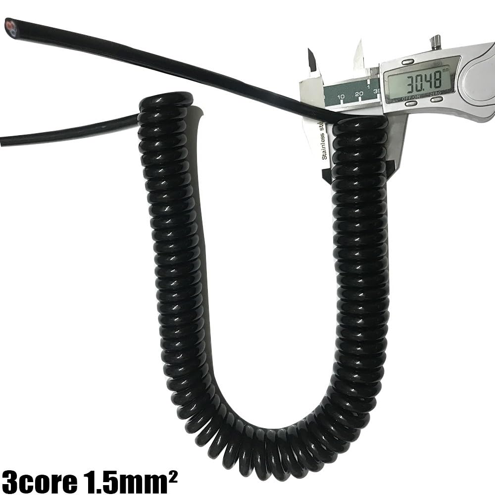 Spiralkabel, Spiralkabel, schwarz, 3-adrig, 1,5 mm², Kupferkern, Teleskopfeder, weiß, elektrische elastische Verbindung (schwarz, Strech 2,5 Meter)