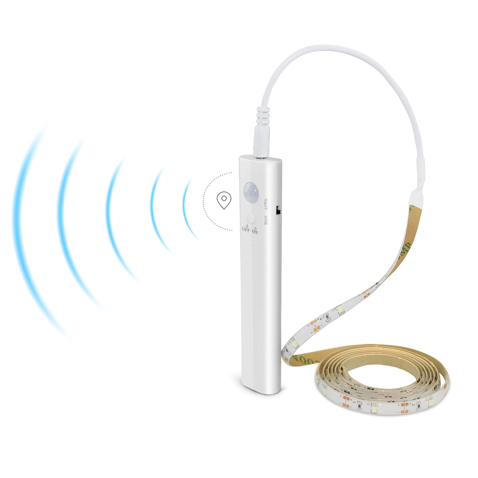 Esoes Christmas Battery Operated LED Strip Lights 5ft Motion Sensor Lights Indoor, Flexible Night Light Cool White for Stairs, Toilet, Bedroom, Cabinet, Closets