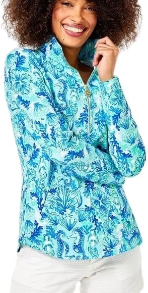 Lilly Pulitzer Skipper Popover Top Half Zip Sea Glass Aqua Seeing Double XL