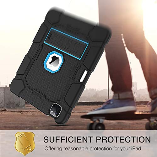 BENTOBEN iPad Air 4 Case 10.9 Inch 2020, iPad Pro 11 Case 2020 & 2018, Heavy Duty Three Layers Shockproof Kickstand Rugged Case with Pencil Holder Protective Case for iPad Air 4th Gen, Black/Blue