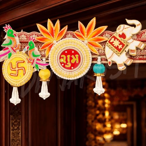 Image of Divyakosh Handcrafted Designer Toran for Main Door | Premium Ganesh Shubh-Labh Elephant Door Hanging | Festive Diwali Pooja Home Decor Bandhanwar - 40 Inch