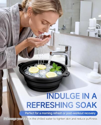 Image of Ice Face Bath Bowl with Ice Roller Scrubber | Foldable Silicone Facial Ice Bath Tub for Skin Tightening & Pore Minimizing | Cold Therapy Bowl for Face Depuffing, Glow & Acne Care | Reusable Beauty Ice Mask Kit (MultiColor) (Facel Bowel HEXA Brush)