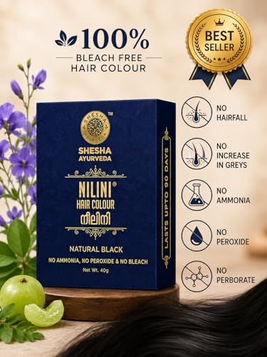 Image of SHESHA AYURVEDA Combo Of Ayurveda Nilini Hair Colour - 100% Ayurvedic, No Ammonia, No Bleach,No Peroxides, Natural Black Colour - 40G Pack Of 2 (Black)