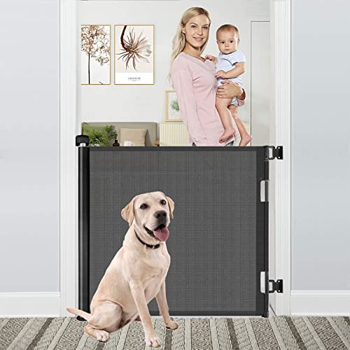 Barrera Seguridad Niños, Puerta Seguridad Perros, Puerta retráctil para bebés, 0-150cm, para Niños y Perros, para Escaleras y Pasillos, Interiores y Exteriores, Negro Cover
