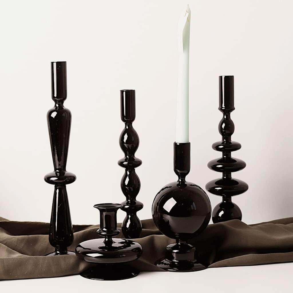 Candelabras Modern Black Glass Candle Holder Table Top Candle Holder Ornament Suitable for Dinner Living Room Kitchen Dining Room Candleabra