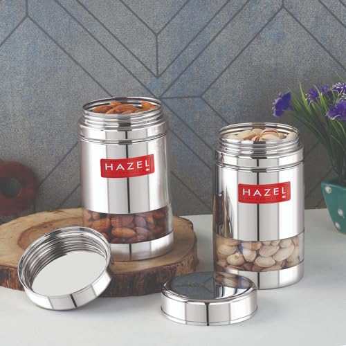 Image of HAZEL Stainless Steel See Through Transparent Container | Kitchen Air Tight Storage Dabba Containers Set of 2, 600 ML