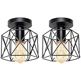 Hedume 2 Pack Semi-Flush Mount Ceiling Light, Retro Black Industrial Ceiling Light - Black Painting Metal Pendant Light Fixture for Hallway Stairway Bedroom Kitchen (E27)