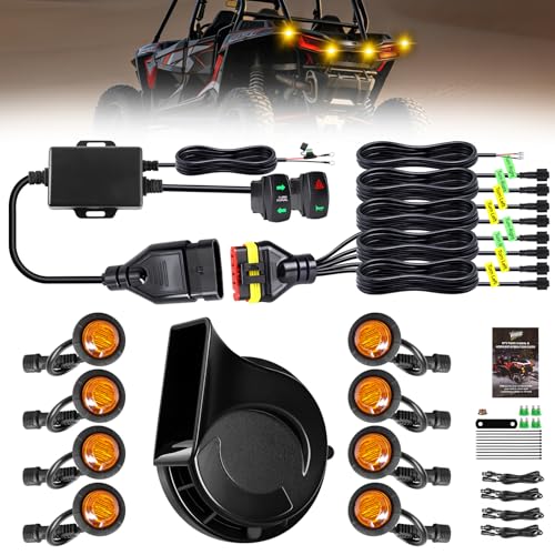 Image of UTV Turn Signal Kit, Pre-Wired, Plug and Play Universal Street Legal UTV Blinker Kits with Rocker Switch, Hazard Light, 110dB Horn, Compatible with Polaris, Can-Am - 8Pods Amber Lights