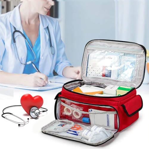 Image of HANNEA Travel Medicine Organizer Empty Emergency Medicine Pouch Waterproof Oxford Fabric First Aid Kit with Handle Multi-Section Medical Box for Home, Car, Business, and Travel Use, 29x18x16cm