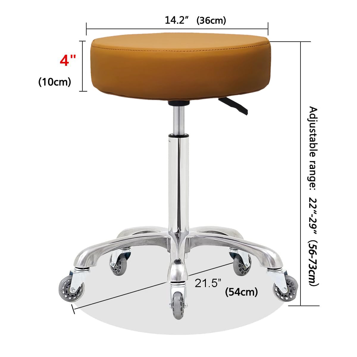 Ainilaily Taburete con ruedas, taburete resistente de 400 libras para taller, guitarra, laboratorio, tatuaje, banco de trabajo, médico, taburete giratorio ajustable (camello)