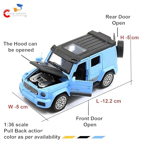 Image of G Wagon Scale 1:36 Toy Car for Kids | Diecast Metal Body Openable Doors, Bonnet & Boot Vehicle | Pull-Back Action Model Car for Boys & Collector