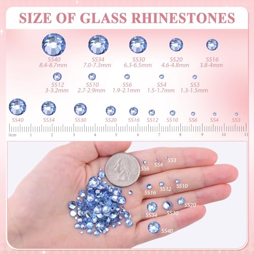 Image of 2500PCS SS10 /2.8mm Glass Rhinestones for Bedazzling (Light Sapphire) | Flatback Crystal Rhinestones for Crafting DIY Nail Art Makeup Decoration, Gems Diomand Charms for Tumbler Shoes Clothing Mug