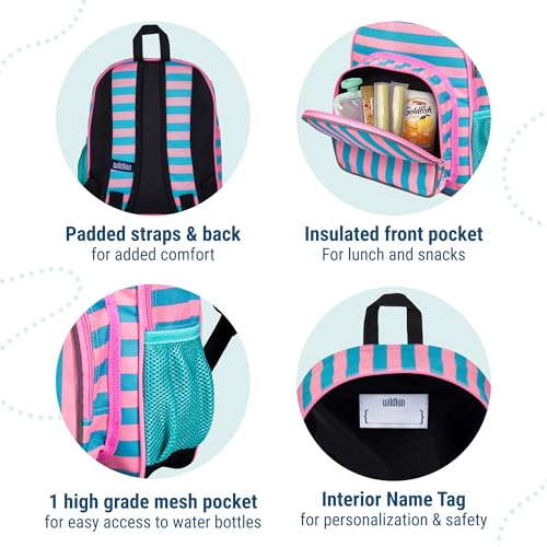 Image of Wildkin 12 Inch Toddler Backpack for Kids, Pink Stripes | Ages 3-7, lightweight toddler backpack for daycare, preschool, and travel
