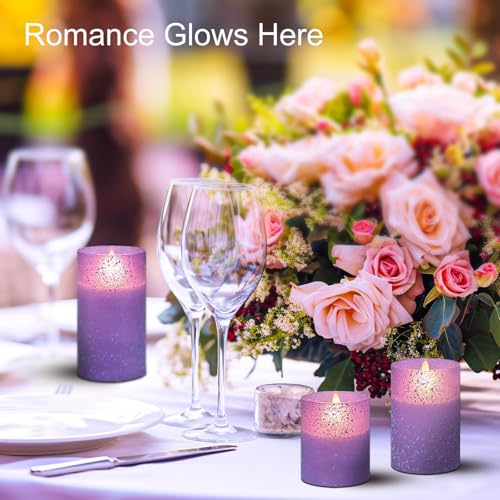 Image of Purple Flameless Candles with Remote Control, LED Flickering Battery Operated, Timer Function, 3 Sizes (3x4, 3x5, 3x6), Safe for Home, Realistic Flickering Flame, Ideal for Decor and Special Events