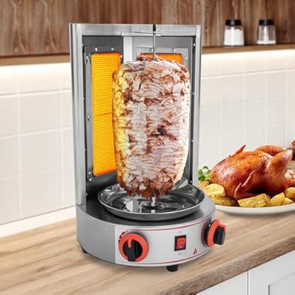 Dönergrill, 4.3KW Gas Vertikaler Broiler Döner Dönergrill Barbecue Grill 360° Drehbaren BBQ Kebabs Tischgrill, Edelstahl Rotissiere Hähnchengrill – Bild 8
