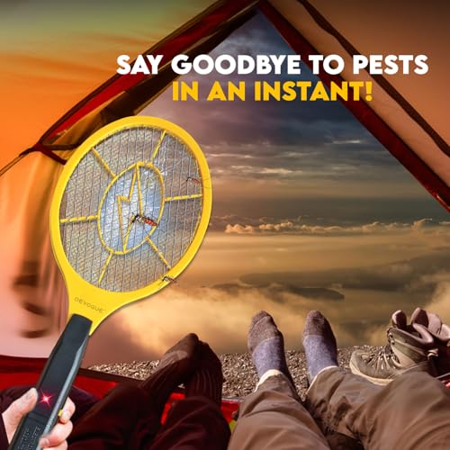Image of DEVOGUE Pack of 2 Electric Fly Swatter Bug Zapper Battery Operated Flies Killer Indoor & Outdoor Pest Control Mosquito and Insect Catcher Racket (Packing May Vary)