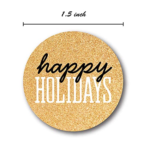 Black & Matte Gold Happy Holidays Christmas Stickers / 500 Christmas Envelope Seals / 1.5" Faux Glitter Holiday Labels #TOP5