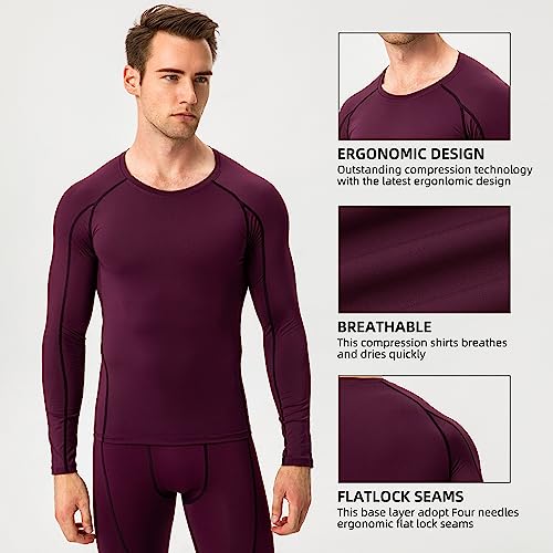 Yuerlian Men's Compression Shirts Long Sleeve, Base-Layer Tops Quick Dry Workout Crewneck T Shirts Sports Running Tops 1 Pack #TOP1