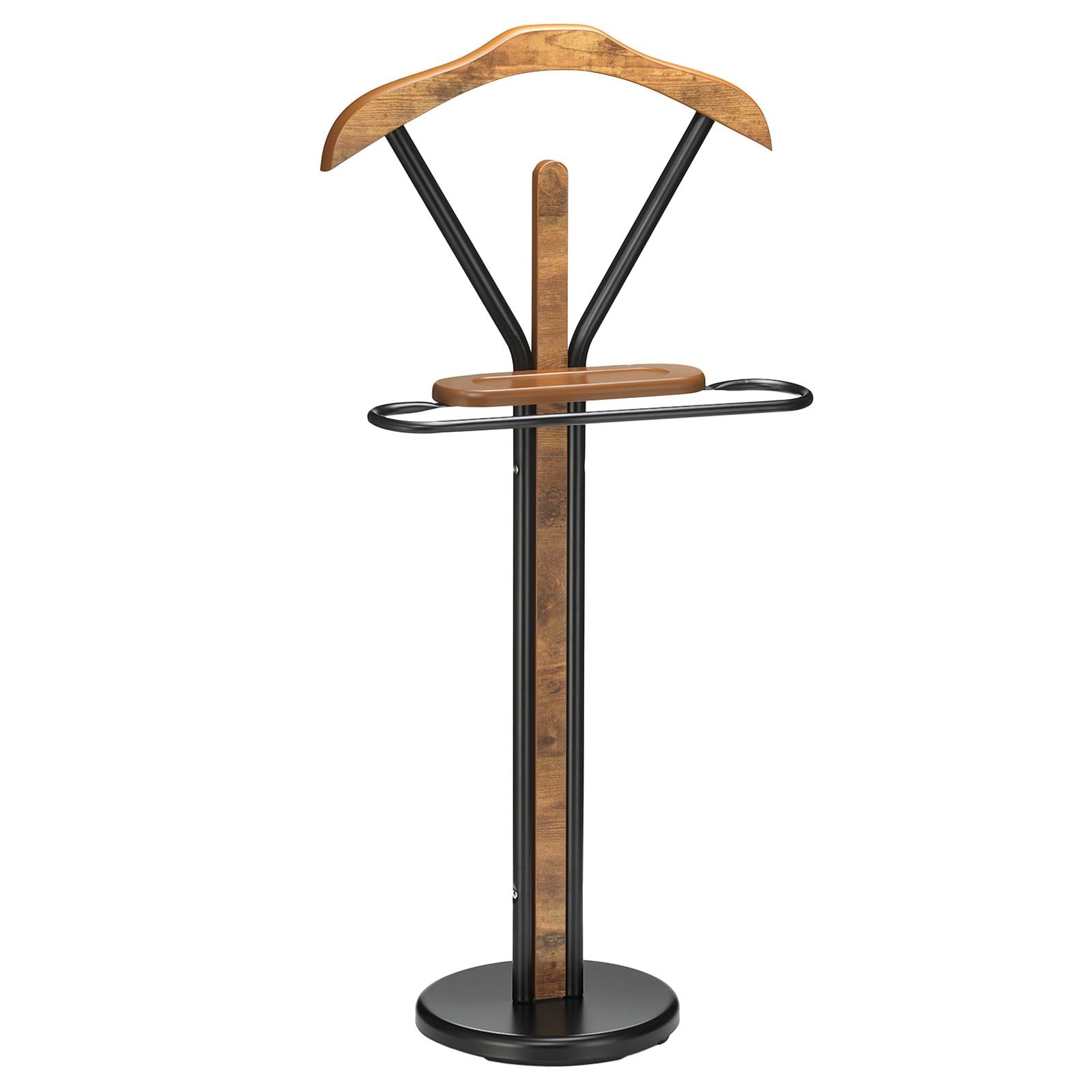 IDIMEX Valet de Chambre Fabio chevalet de Nuit Portant pour vêtements, Structure en métal laqué Noir et Finition en MDF Effet Vieux Bois