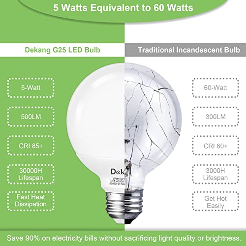 Image of 20 Pack LED Globe Light Bulbs 4000K Daylight E26 Base 60W Equivalent | 500LM, 5W, CRI 85+, Non-dimmable Standard Base LED Globe Light bulbs for Bathroom Vanity Mirror