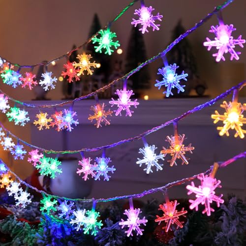 Meleager Schneeflocken Lichterkette, 2 Stränge 6M 40LED Bunte...