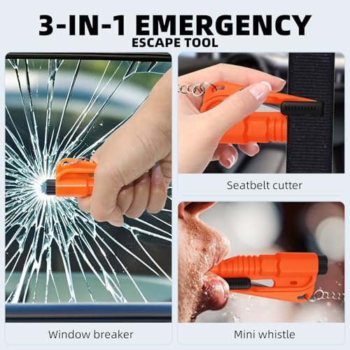 Image of 32 Pcs Car Window Breaker Key Chains, 3 in 1 Glass Breaker Seat Belt Cutter Survival Whistle, Portable Safety Emergency Escape Tools, Multifunctional Car Accessories for All Vehiclesains