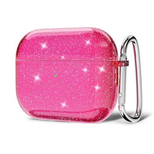 Svanove for Airpods Pro 3 Case Clear Glitter, Sparkly Bling Girly Cute Airpods Pro 3 Generation Case with Keychain, Hard Shell Y3k Aesthetic Bright Shiny Airpods Cover for Women, Neon Hot Pink by Svanove - Used condition - US$7.19